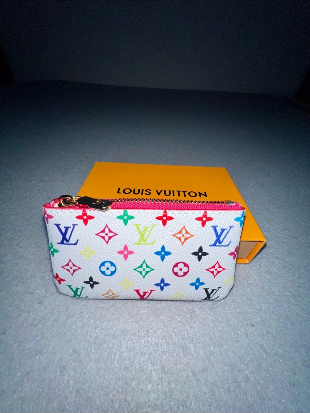 Louis Vuitton Monogram Multicolor White Pochette Cles Key Pouch Box Dust Bag